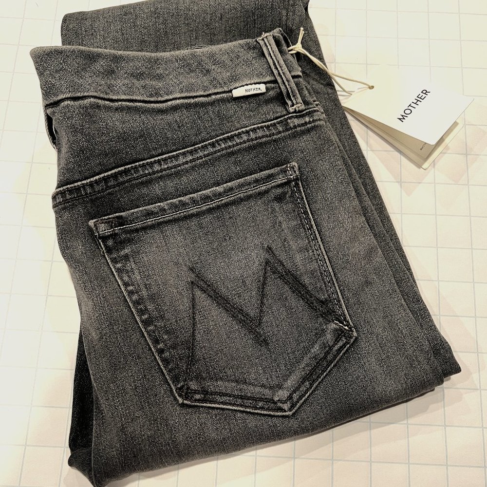MOTHER Black Looker high waist ankle fray jeans